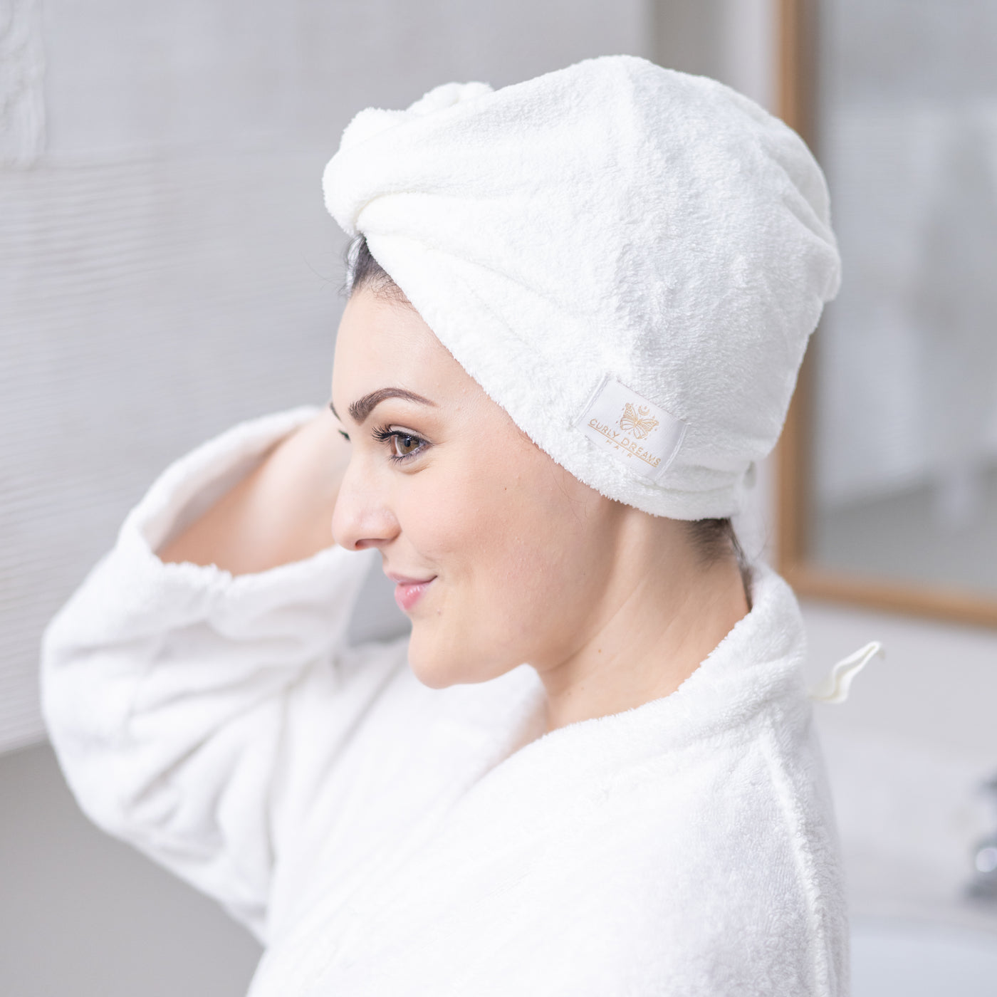 Asciugamano per capelli - turbante 100% microfibra (Bianca) – Curly Dreams